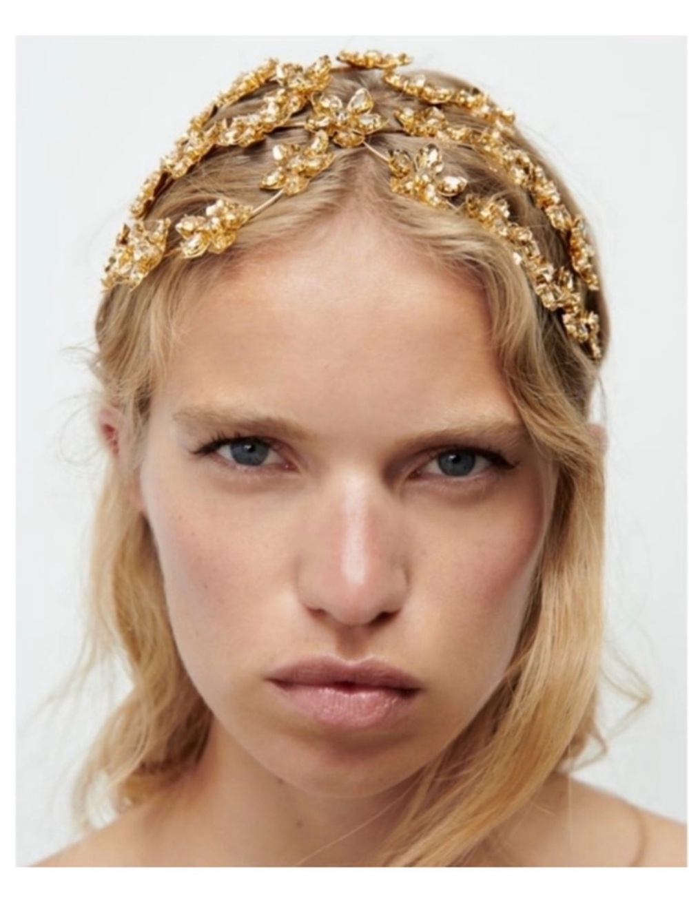 Zara Gold Floral Crystal Headband with Black Satin Ribbon Tie - NWT O/S (M)